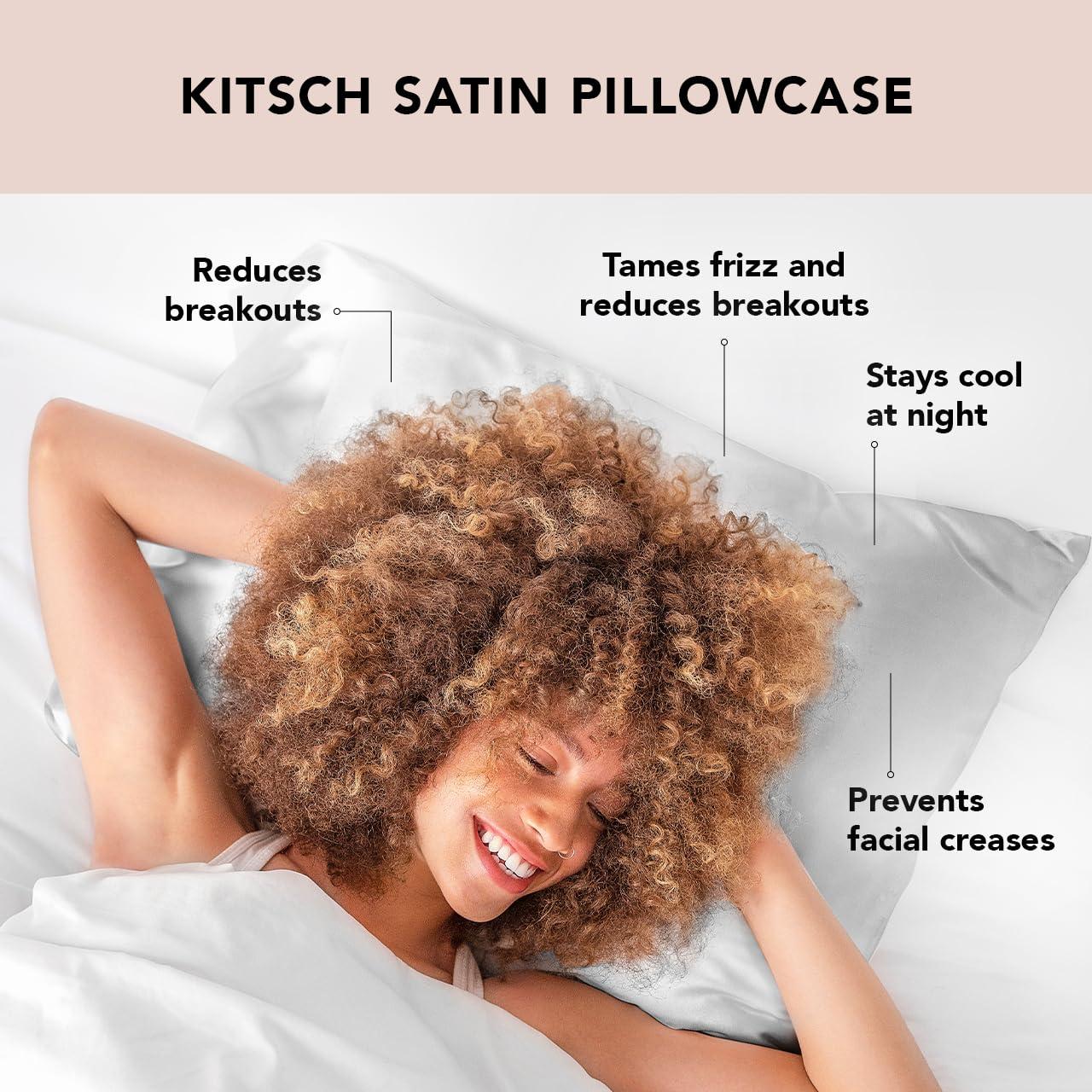 Kitsch Kitsch Satin Pillowcase with Zipper for Hair & Skin, Softer Than Silk Pillow Cases Queen, Wrinkle-Free, Smooth and Cooling Satin Pillow Covers, Standard Size 19\"x26\", Silver