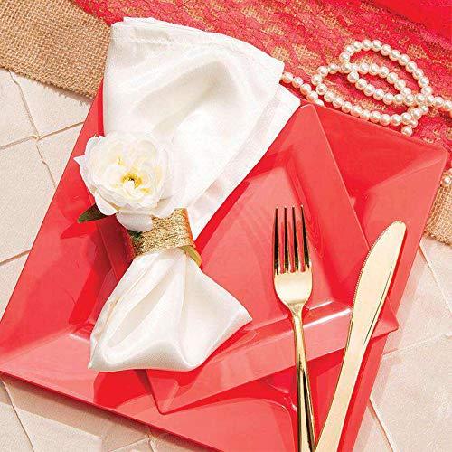 Kaya Kaya Elegant Red Square Dinner Plates - 9.5\" (Pack of 10) - Perfect for Weddings, Birthday Parties, Festivals & More