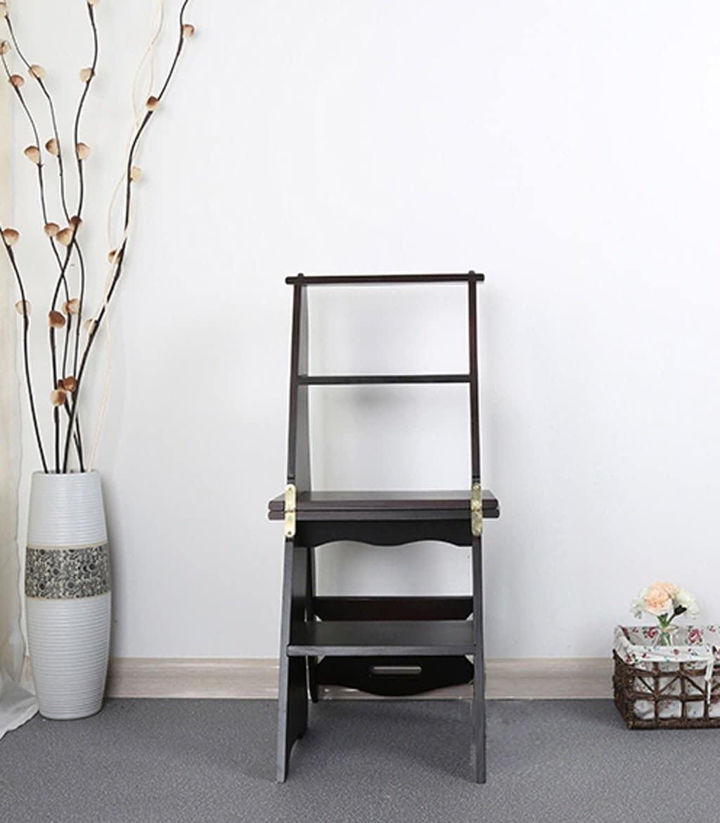 OKUOKA Step Stool Folding Ladder Chair Solid Wood Multi-Step Shelves, 3 Colors, 86 * 41cm Folding Ladder Chair (Color : Noyer profond)