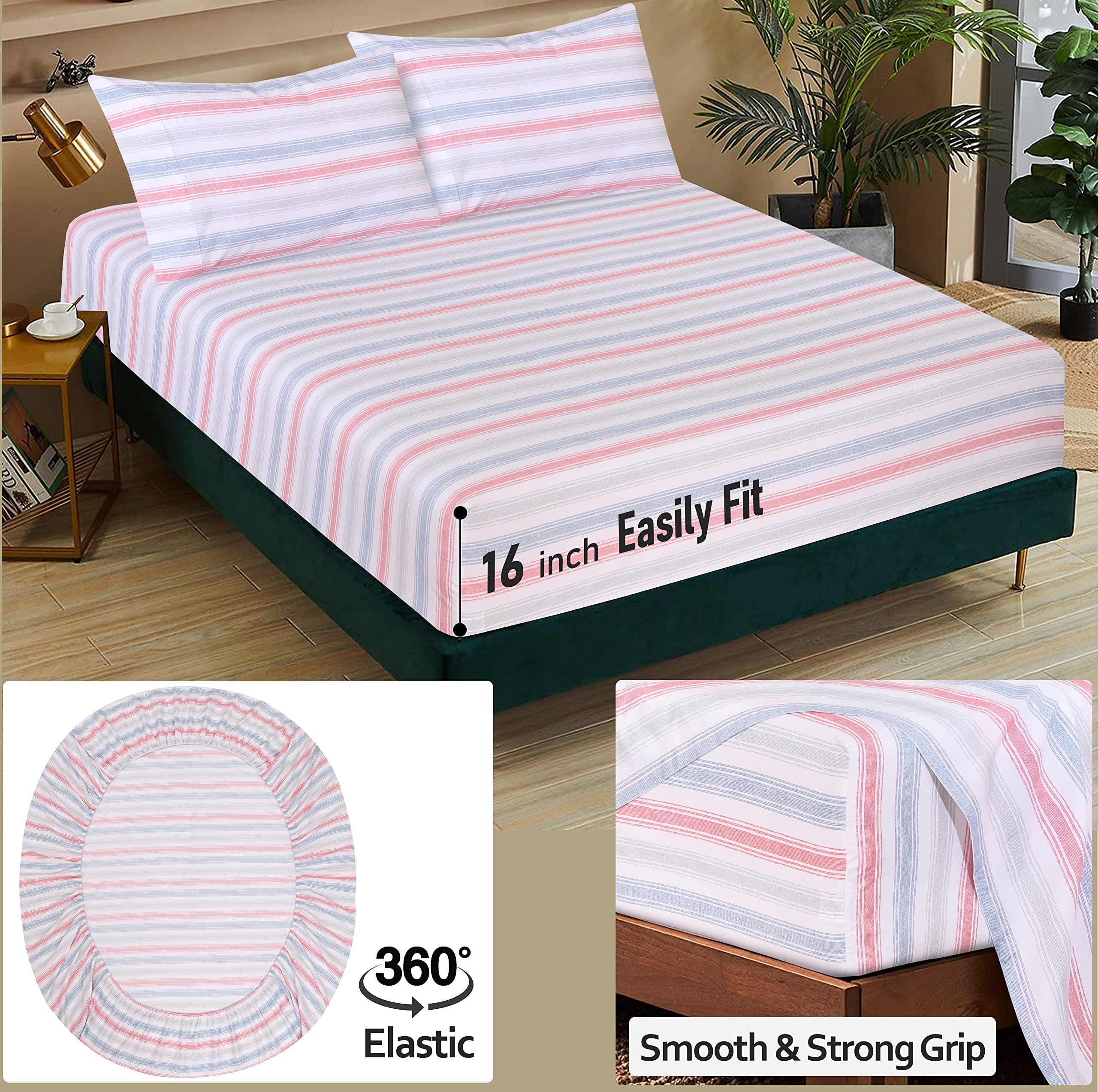 RUVANTI RUVANTI 100% Cotton Sheets - Crispy Cooling Percale Sheets for Twin XL Size Bed, Breathable & Durable Twin XL Sheet Set, 16 Inches Deep Pocket Sheets, Times, 3 Pieces