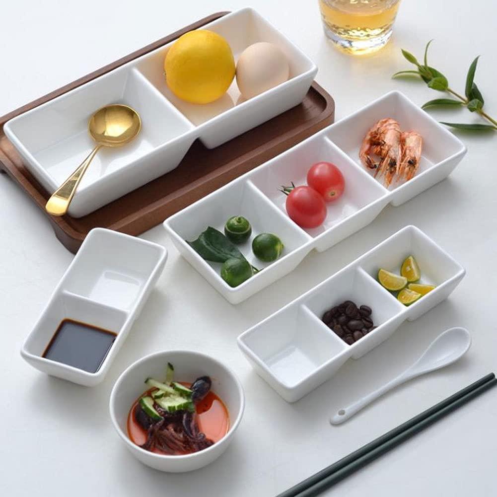 TOMYEUS TOMYEUS salad bowl White Ceramic Soy Sauce Dish 3 Compartment Appetizer Plate Tray Divided Dipping Sauce Dishes for Sushi Ketchup Appetizer Serving (9.65inch small bowl