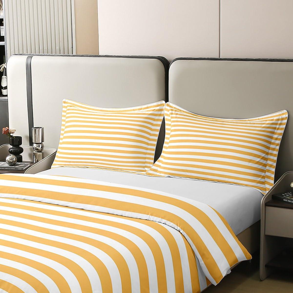 Erosebridal Erosebridal 100% Cotton Yellow White Striped Duvet Cover Full Farmhouse Ticking Stripes Gothic Home Decor Comforter Cover Horizontal Stripes Geometric Lines Bedding Set Modern Abstract Quilt Cover