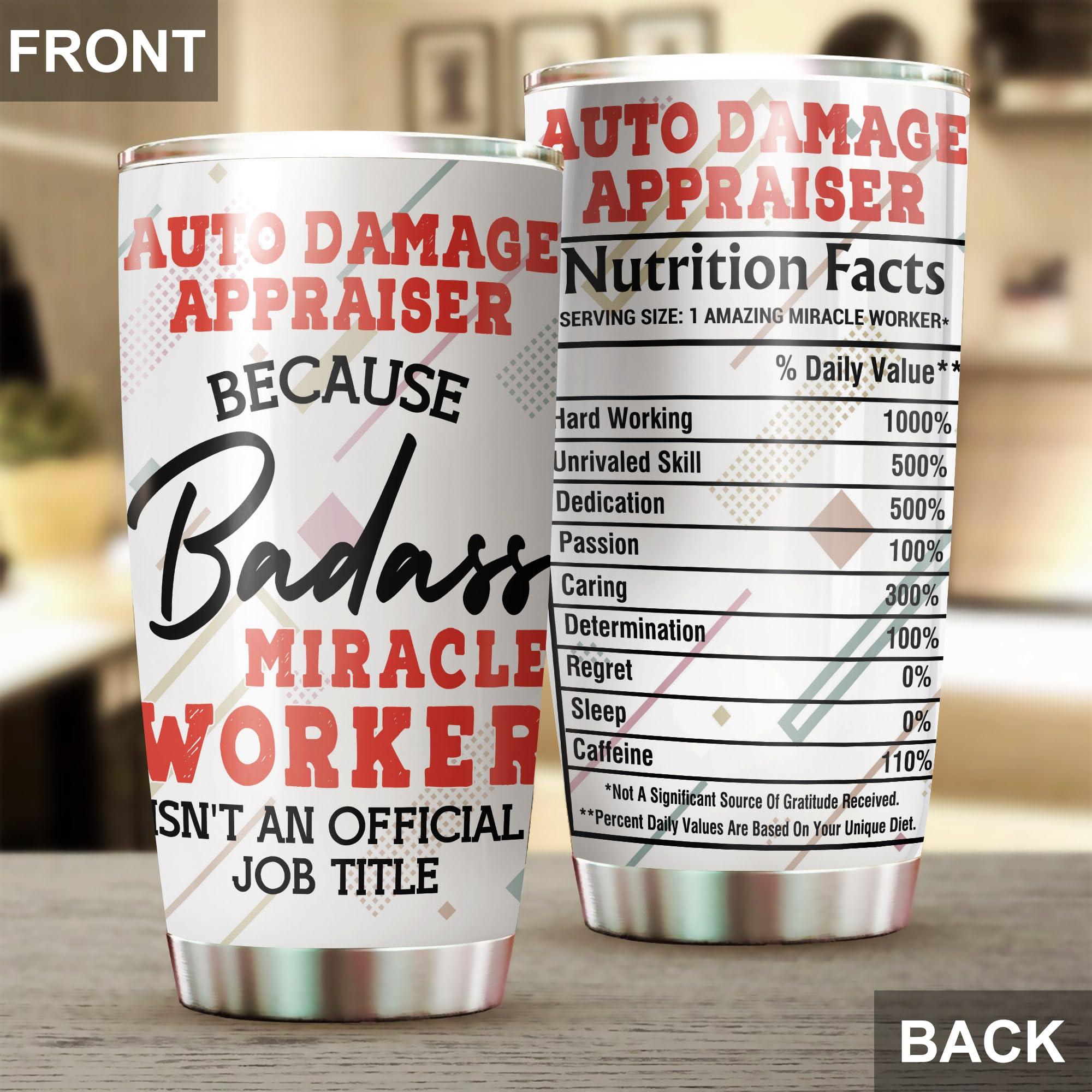 MEDROC MEDROC Miracle Worker Nutrition Facts Auto Damage Appraiser Tumbler Stainless Steel 20oz, Funny Gifts Bulks For Office Women Men Work Friend Coworker, Driking Coffee Cup For Birthday Christmas