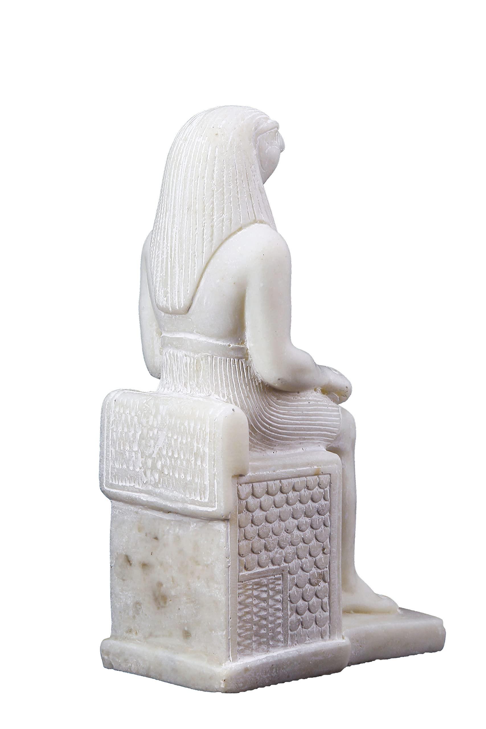 HomeLoft Basics Unique ancient Egyptian Falcon Bird god Horus seated statue marble stone made in Egypt. His name means he who is above and he who is distant. He was a god of the sky and war.