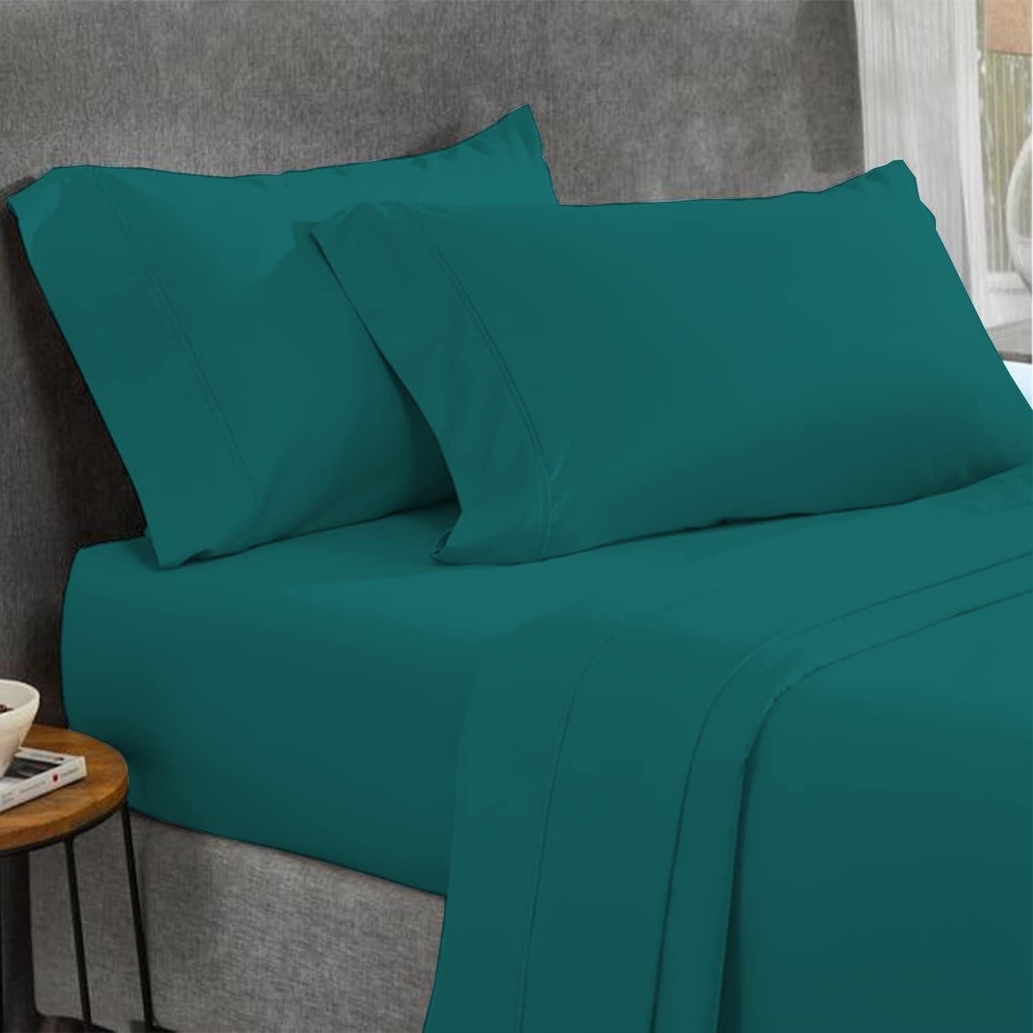 HOME BEDDING COLLECTION Natural Cotton Twin XL Sheets Deep Pocket Cotton, 800 Thread Count Teal 4 Piece, Sheet Set, Solid Sateen Weave, 24\" Deep Pocket (Fits Upto 18\" to 24\" Mattress), Bedding Sheets & Pillowcases