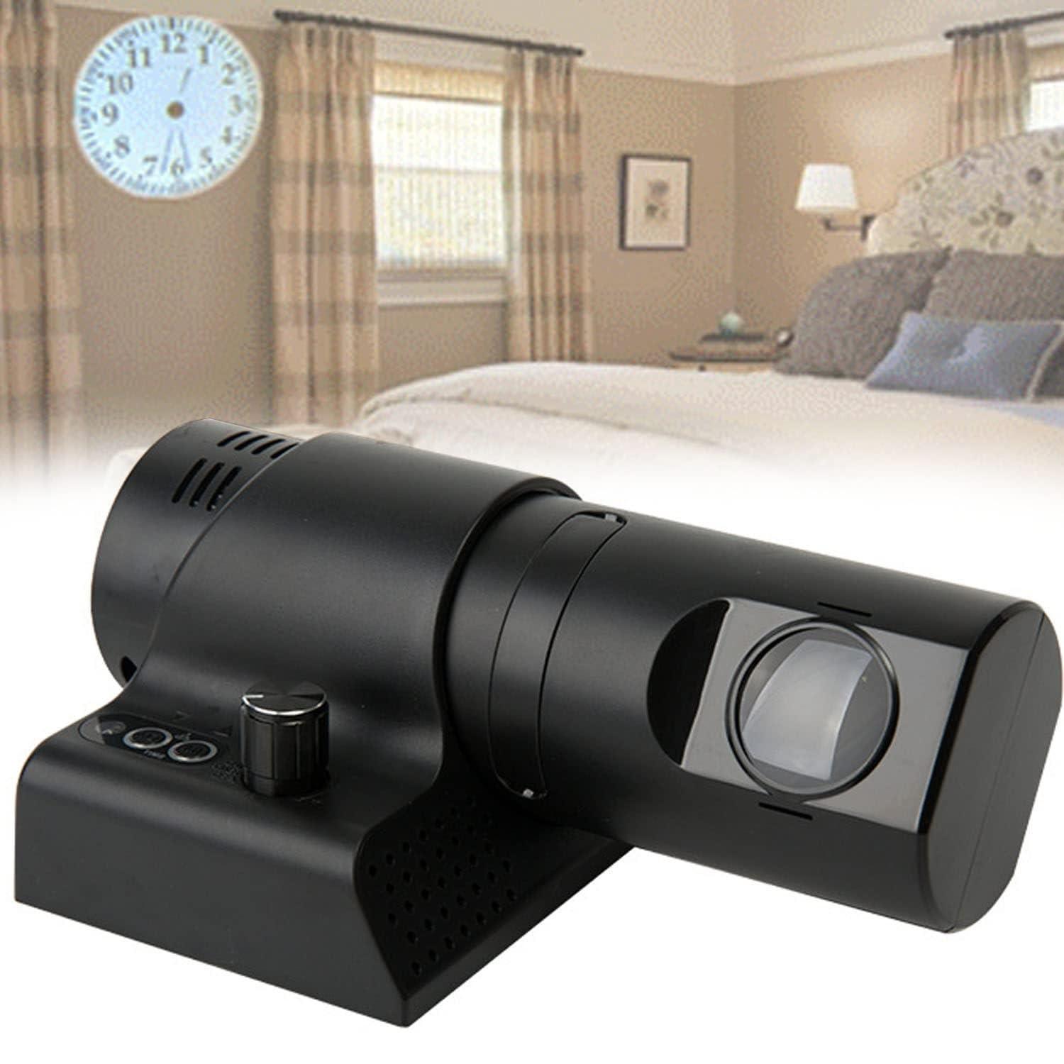 ZHIBIMOI LED Projection Clock, 180 Adjustable Projection Alarm Clock, Wall Clock with 5 Dimming Color and Knob Focusing, Analog Clock Face and Brightness Adjustable, Clearly Visible, for Home(Color:Black)