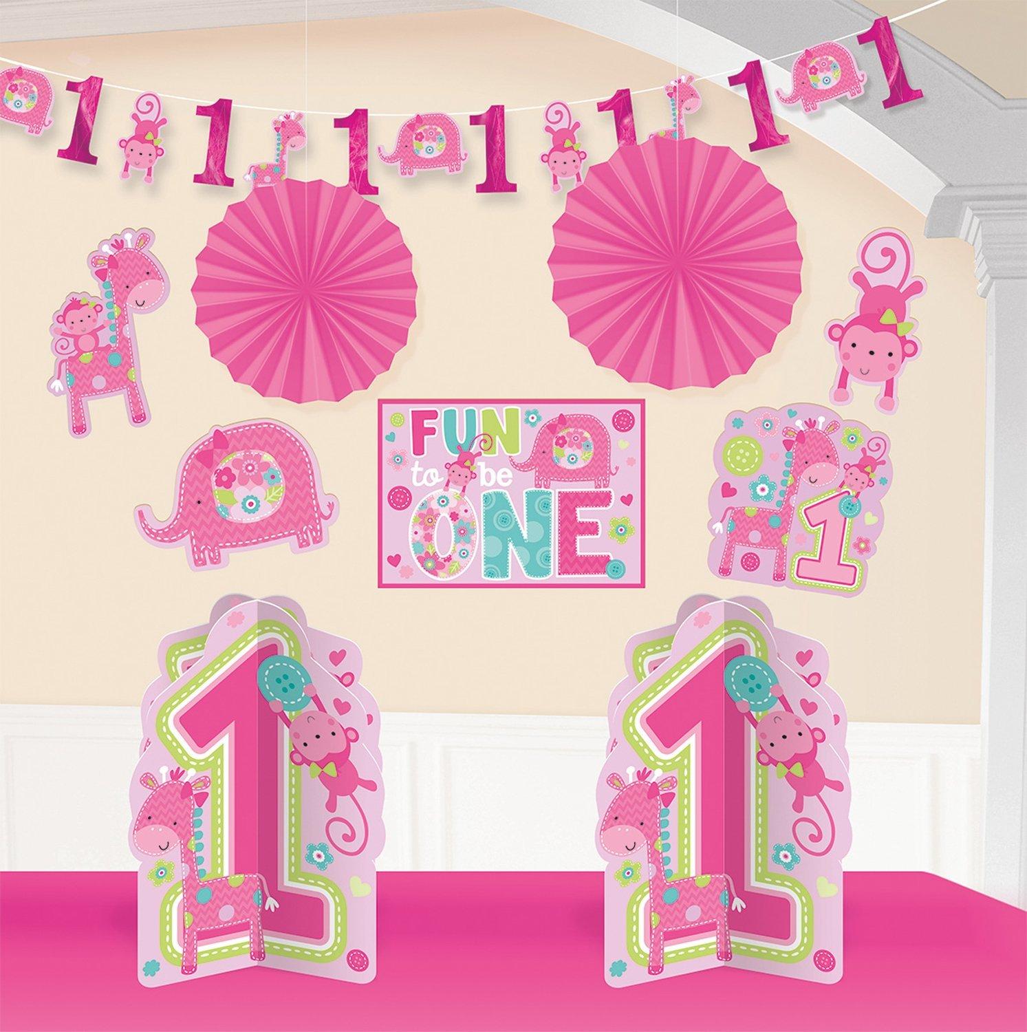 amscan Amscan One Wild Girl 1st Birthday Room Decorating Kit, Large, Pink