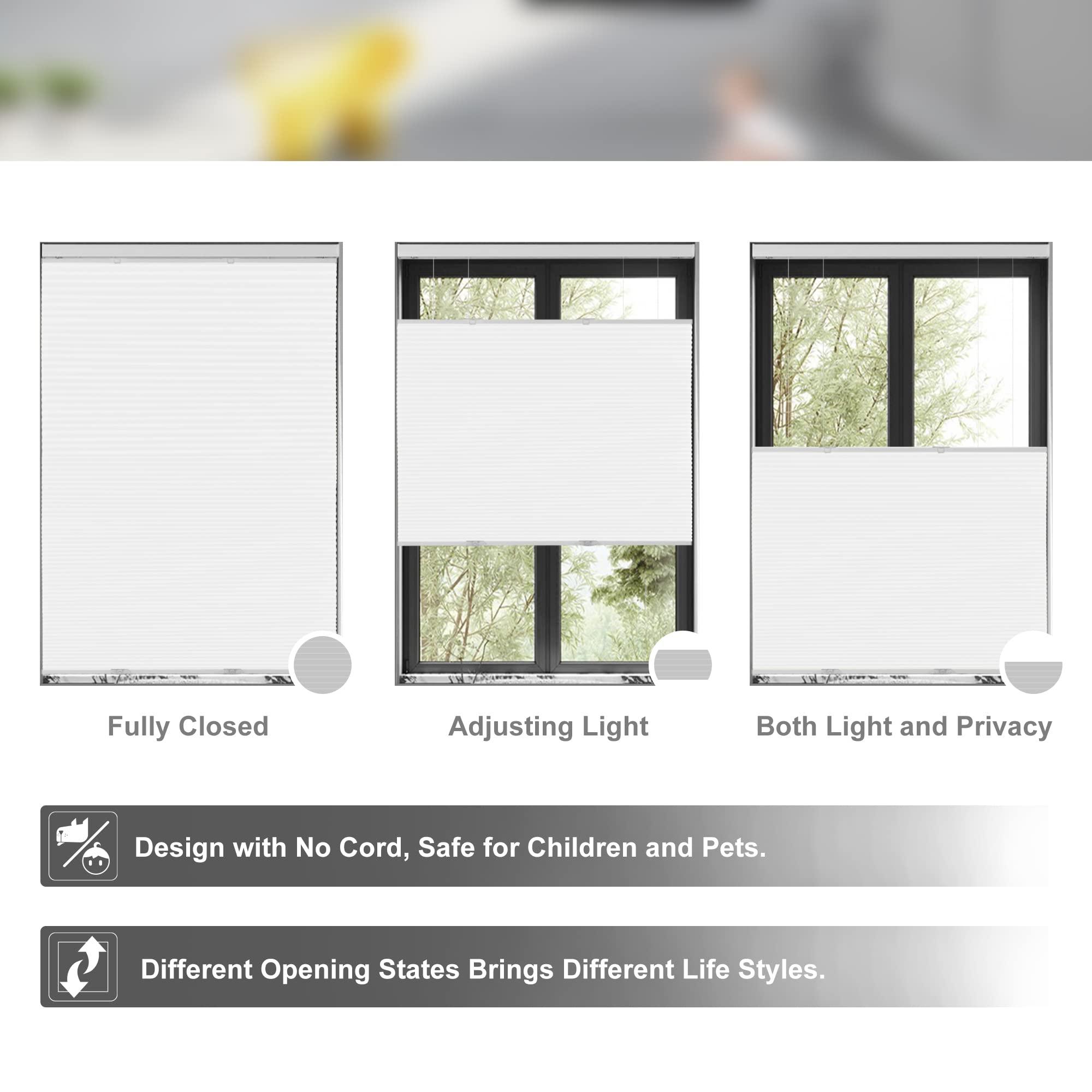 HOTSOON Top Down and Bottom Up Blackout Cellular Shades Cordless Honeycomb Shades HOTSOON Honeycomb Blinds for Windows Custom Cut to Size, Beige, 37" W x 64" H