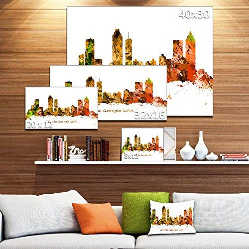 Design Art Designart PT9661-20-12 Atlanta Georgia Skyline Cityscape Painting Canvas Art Print, 12\" H x 20\" W x 1\" D 1P, Orange