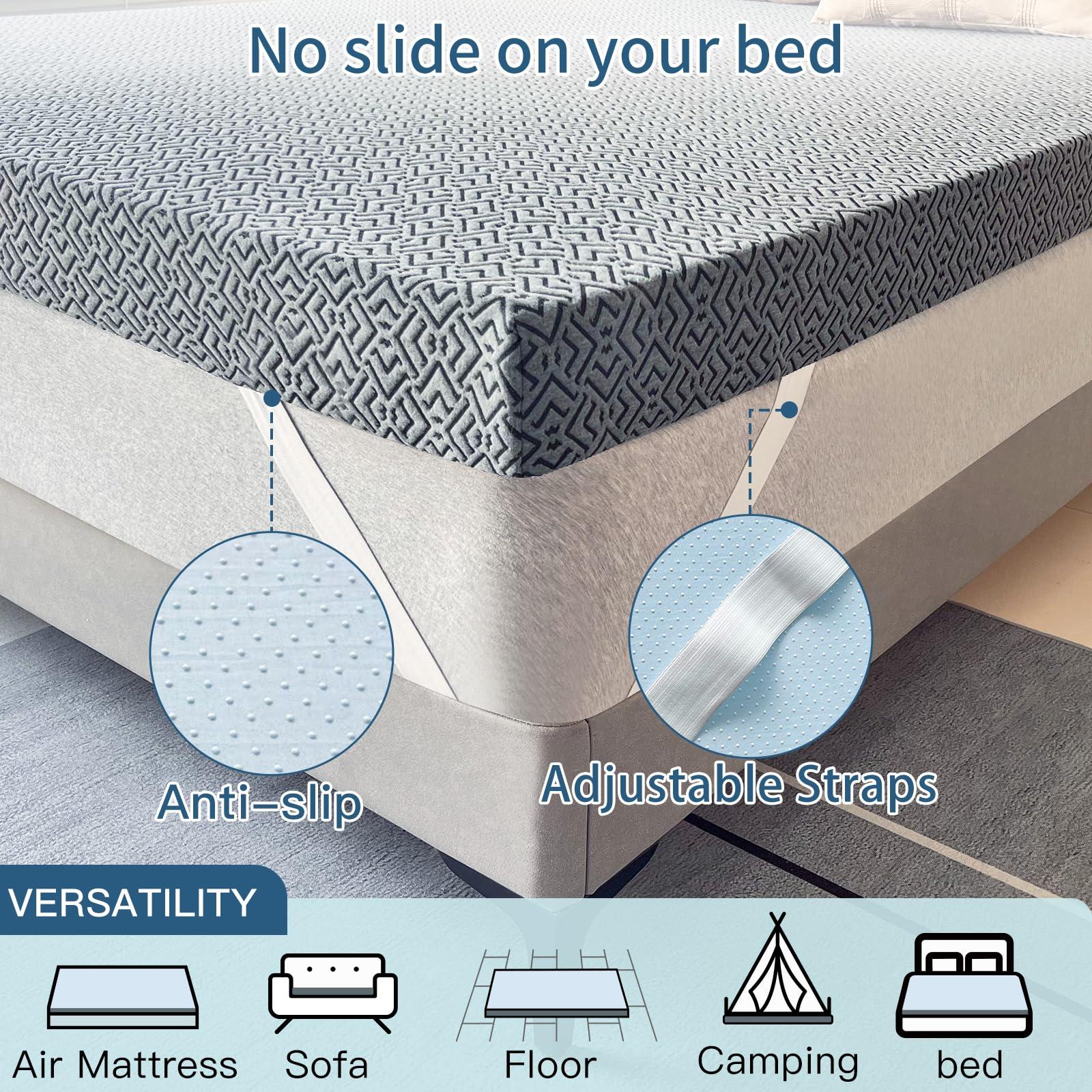Airensky 3 Inch Memory Foam Mattress Topper,Cooling Gel Infused High Density Twin XL(39\"x80\") Topper with Removable Skin-Friendly Cover,Bed Topper for Pressure Relief Back Pain, CertiPUR-US Certified, Gray