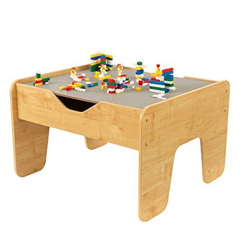 KidKraft KidKraft Reversible Wooden Activity Table with Board with 195 Building Bricks  Gray & Natural, Gift for Ages 3+