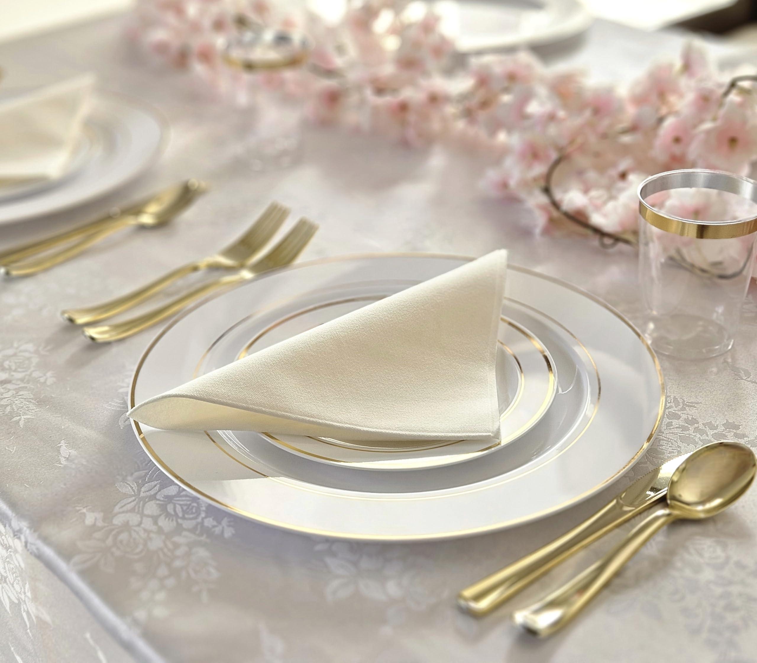 OCCASIONS FINEST PLASTIC TABLEWARE OCCASIONS 120 pcs Chargers pack Wedding Party 12\'\' Disposable Plastic Charger Plates/Charger (Celebration in White & Gold Rim)