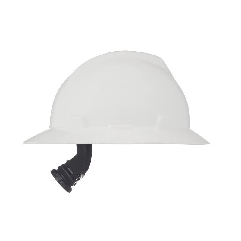 MSA MSA 475369 V-Gard Full-Brim Hard Hat With Fas-Trac III Ratchet Suspension | Polyethylene Shell, Superior Impact Protection, Self Adjusting Crown-Straps - Standard Size in White