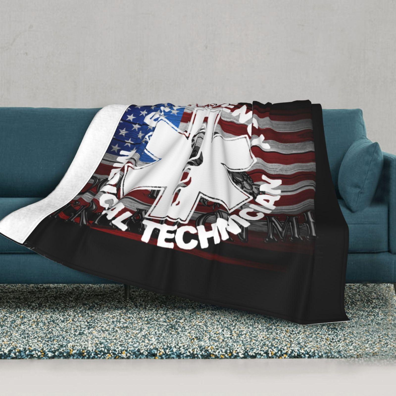 Wxenaiedk American Flag EMS Star of Life EMT Paramedic Medic Throw Blanket for Couch Sofa Or Bed Throw Soft Fuzzy Plush Blanket