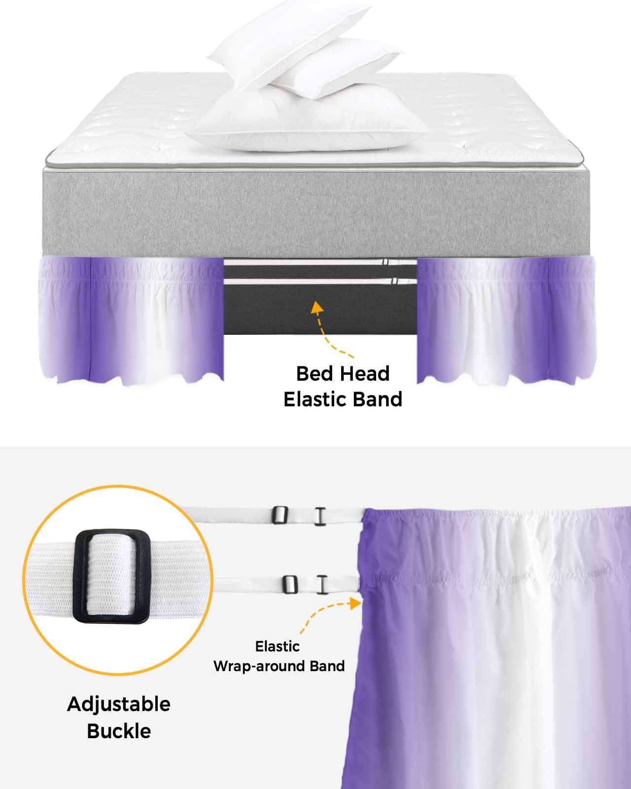 Sabolny Purple White Bed Skirt Queen Size 18 Inch Drop, Adjustable & Elastic Wrap Around Bed Skirts Pleated Luxury Dust Ruffles for Twin Full Queen Cal King Base Bed, Modern Minimalist Geometric Ombre Art