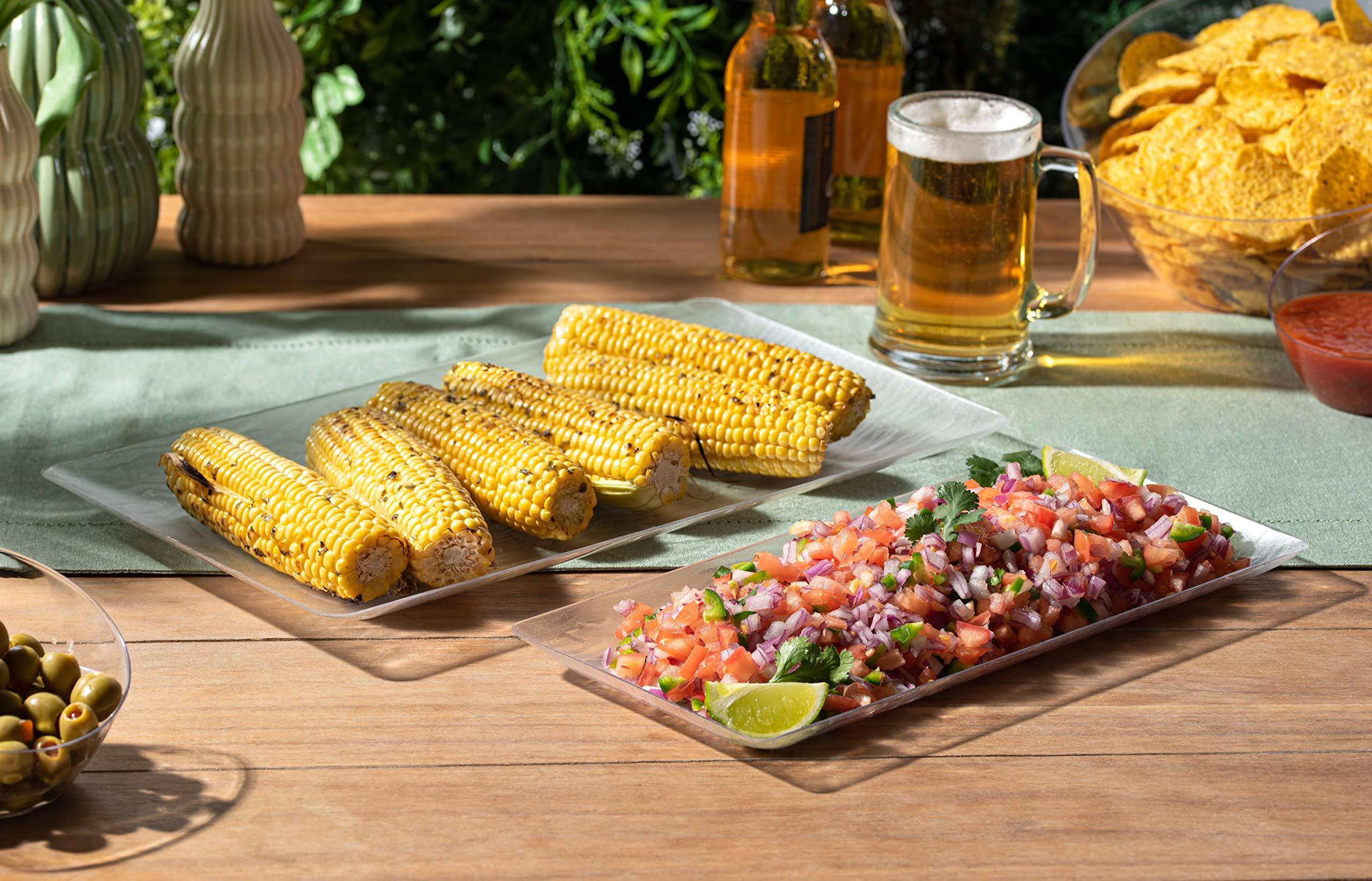 Posh Setting Posh Setting - Serving Platters and Trays, Plastic Platter Tray, Wood Pattern Clear Serving Tray, Clear Rectangular Tray, Clear Trays for Food, Stackable & Disposable Party Platters, 5 Pack - 17x9