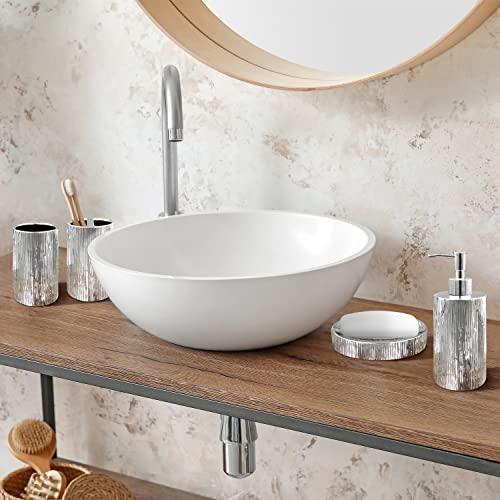 Blue Donuts Blue Donuts Bathroom Accessories Set, Toothbrush Holder, Soap Dispenser, Silver, Ceramic, 4 Piece