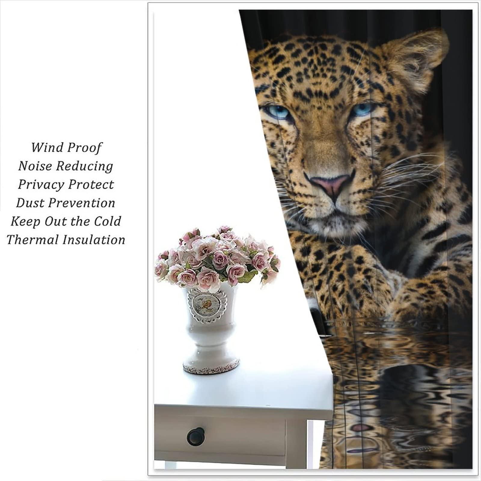 JTMTYWW African Wild Animal Curtains Safari Cheetah Print Decor Living Room Bedroom Dining Room Blackout Window Drapes Polyester Fabric with Rod Pocket Black Brown 55x63in