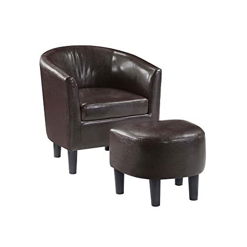 Convenience Concepts Convenience Concepts Take a Seat Churchill Accent Chair with Ottoman, Espresso Faux Leather