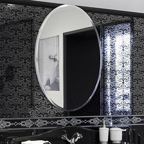 Fab Glass and Mirror Fab Glass and Mirror Oval Mirror 1" Beveled Edge - Frameless Wall Mounted Mirror with Hooks for Bathroom, Vanity Room, Bedroom, Living Room 22"x39"