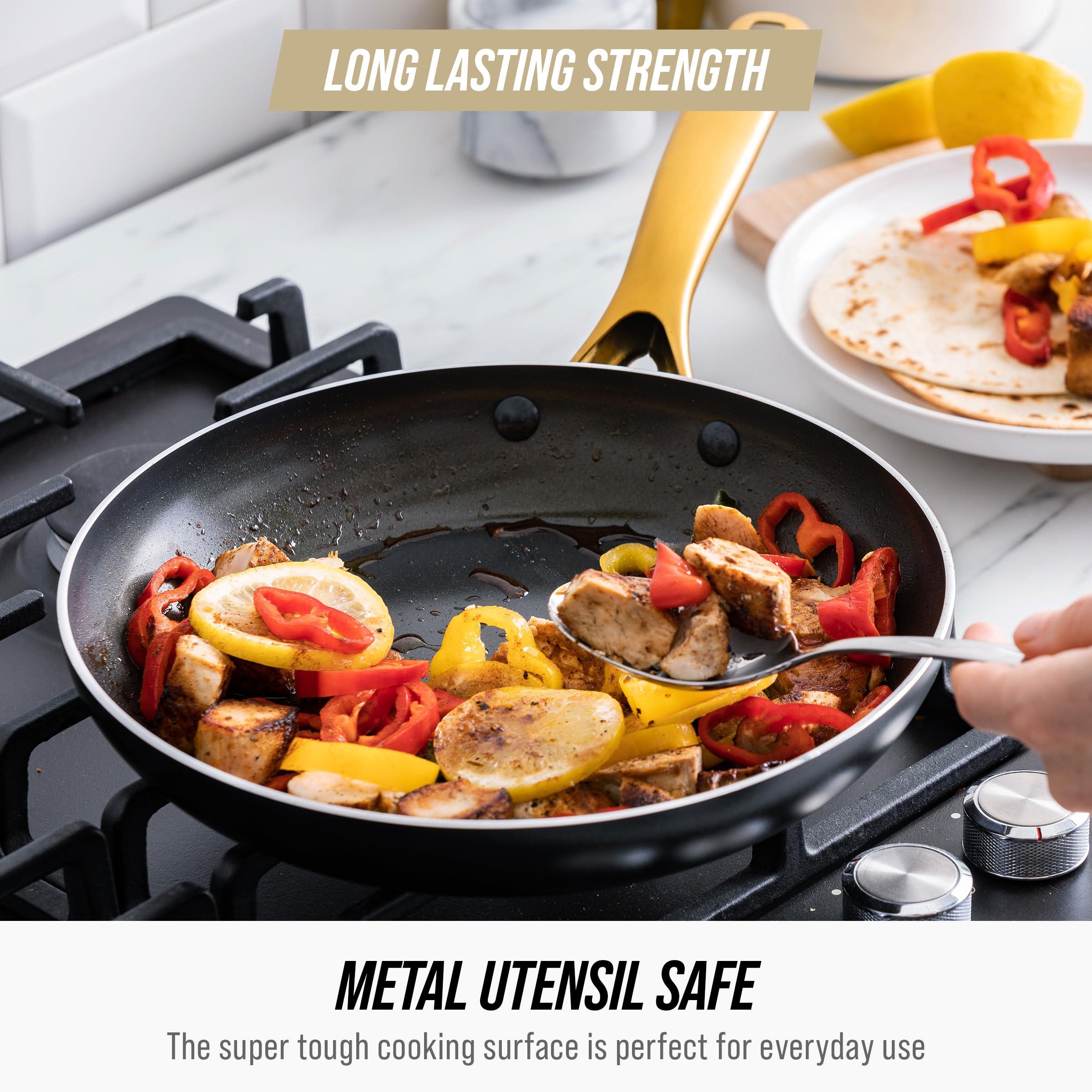 Blue Diamond Blue Diamond Gold 14 Piece Cookware Pots and Pans Set, Induction Suitable, Diamond Infused PFOA & PFAS-Free Ceramic Nonstick, Durable Metal Utensil Safe, Dishwasher Safe, Gold Handle, Black