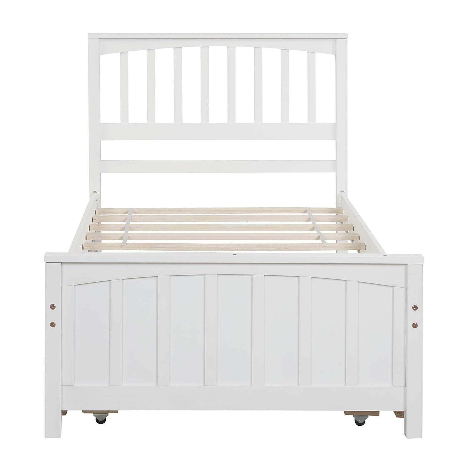 Harper & Bright Designs Harper & Bright Designs Twin Size Platform Bed with Trundle, Wooden Twin Bed Frame, Kids Platform Bed (White)