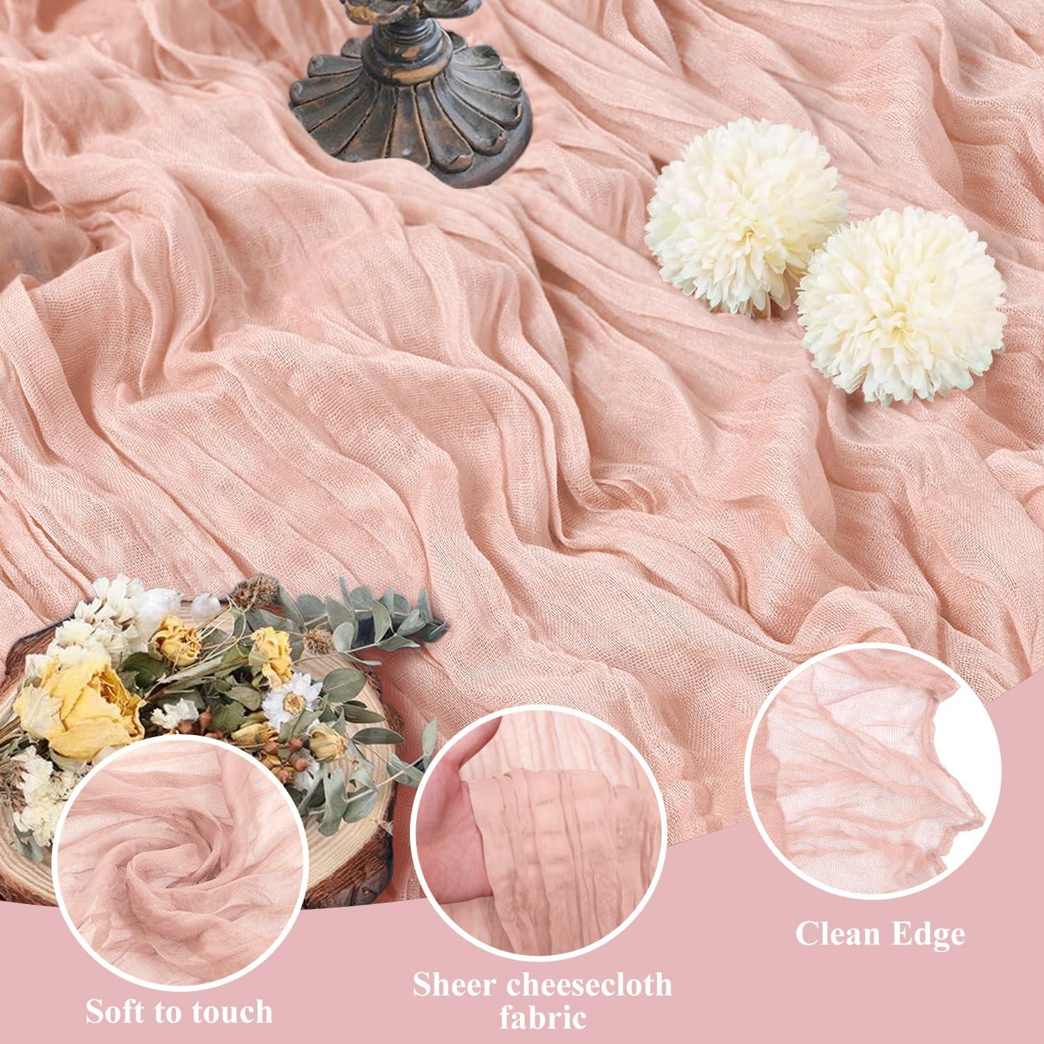 Asee\'m Asee\'m 4pcs Cheesecloth Table Runner 120 Inches Long Dusty Pink Boho Gauze Cheese Cloth Runner 10FT Rustic Sheer Table Runners for Christmas Wedding Party Baby Shower Spring Easter Decoration