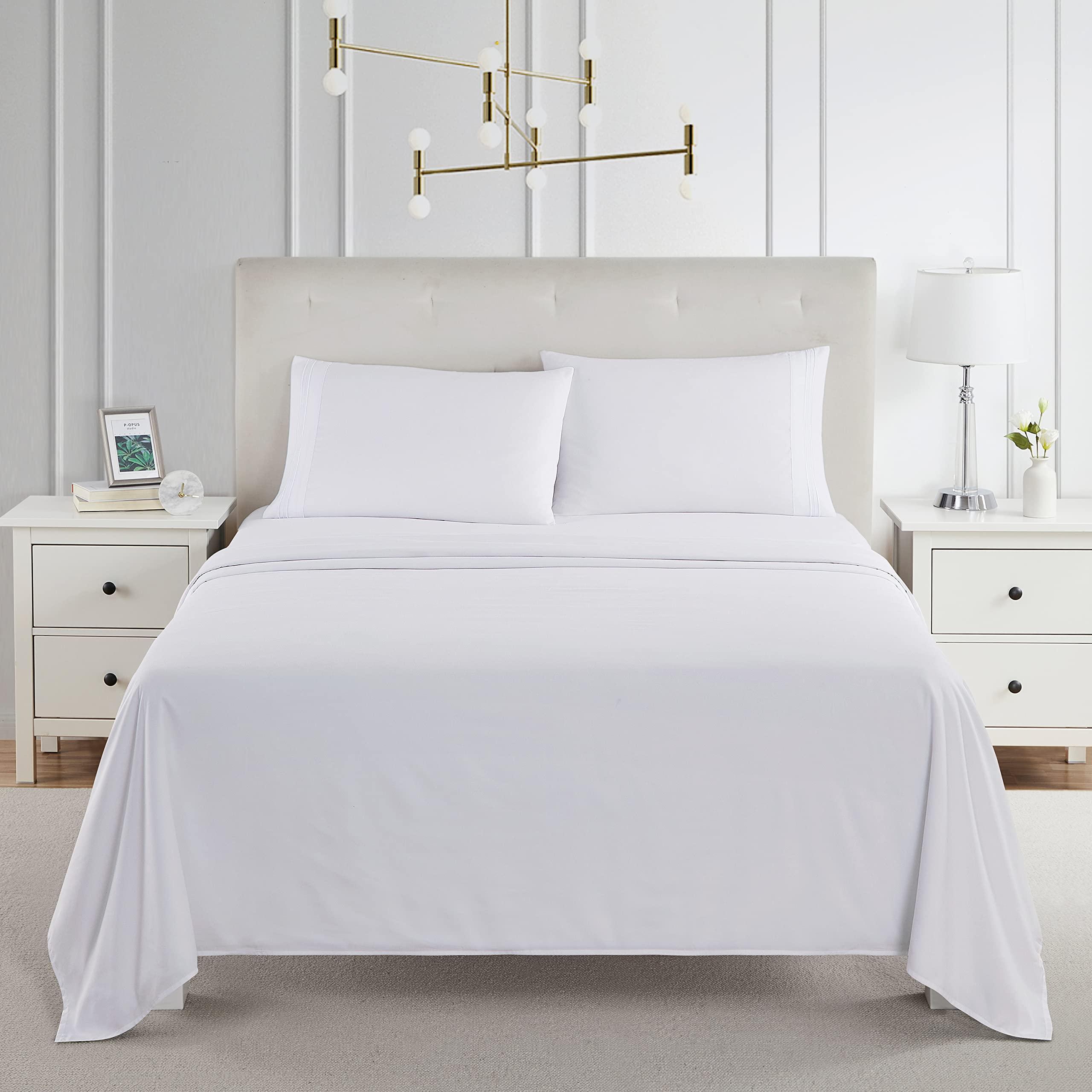 Nestl Nestl Split King Sheets for Adjustable Beds - 5 Piece Split King Sheets Set, Deep Pocket, Hotel Luxury, Extra Soft, Breathable and Cooling, White Split King Bed Sheets