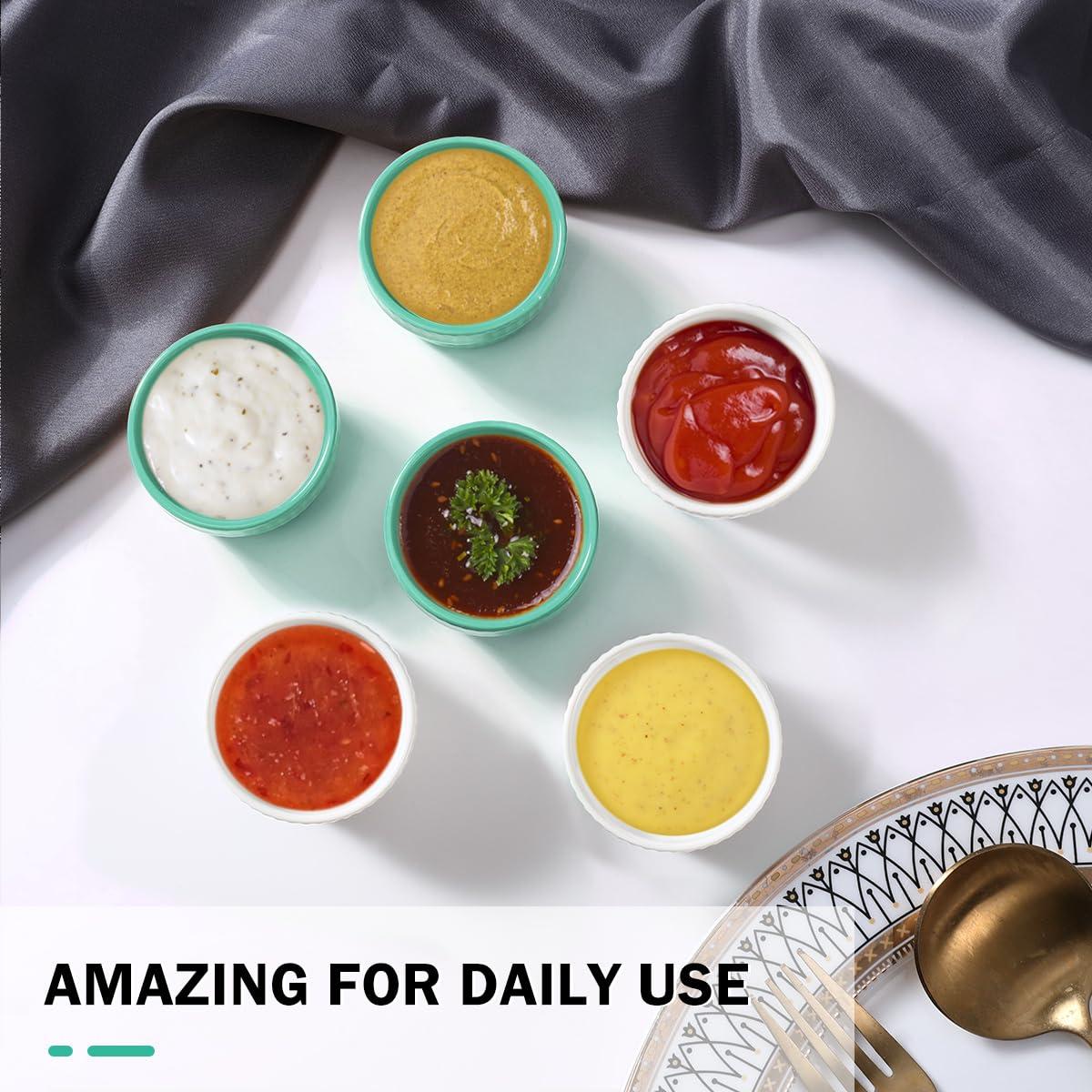 Vidalenta Vidalenta Mini Ramekins 1.5 oz Dipping Sauce Cups Ceramic Tiny Ramekins Set of 6 - Porcelain Souffle Dish Condiment Cups Small Bowls for Charcuterie Board, Microwave & Oven Safe, WhiteGreen