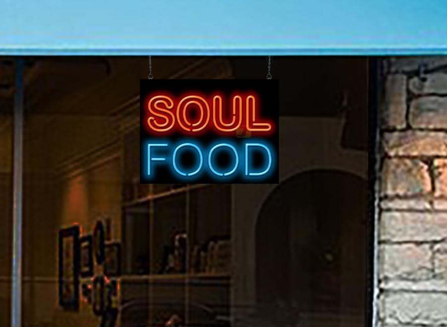 Jantec Sign Group Soul Food Neon Sign - Large Size - 24\" wide x 18\" high - Real, Quality Hand Bent Neon Sign - Red & Blue Neon Letters
