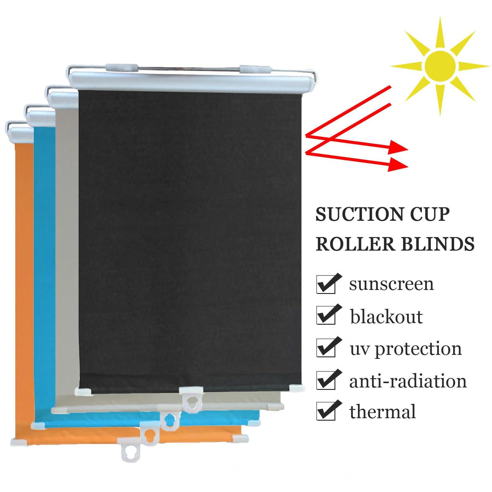 Xrdbfd Blackout Roller Blinds With Suction Cups, Blackout Curtains Without Drilling, Sunscreen/thermal Roller Window Shades, Sunshade Roll Up Blinds for Home/kitchen/office,Black-60x125cm(23.6*49.2in)