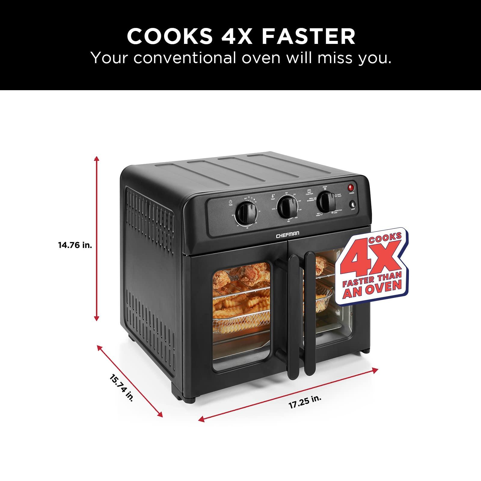 Chefman Chefman Extra Large Air Fryer and Convection Oven with French Doors and Rotisserie Spit, The Easiest Way to Cook Oil-Free, Double Wide Glass Windows Open for Convenient Access and Viewing, 24.5 Liters
