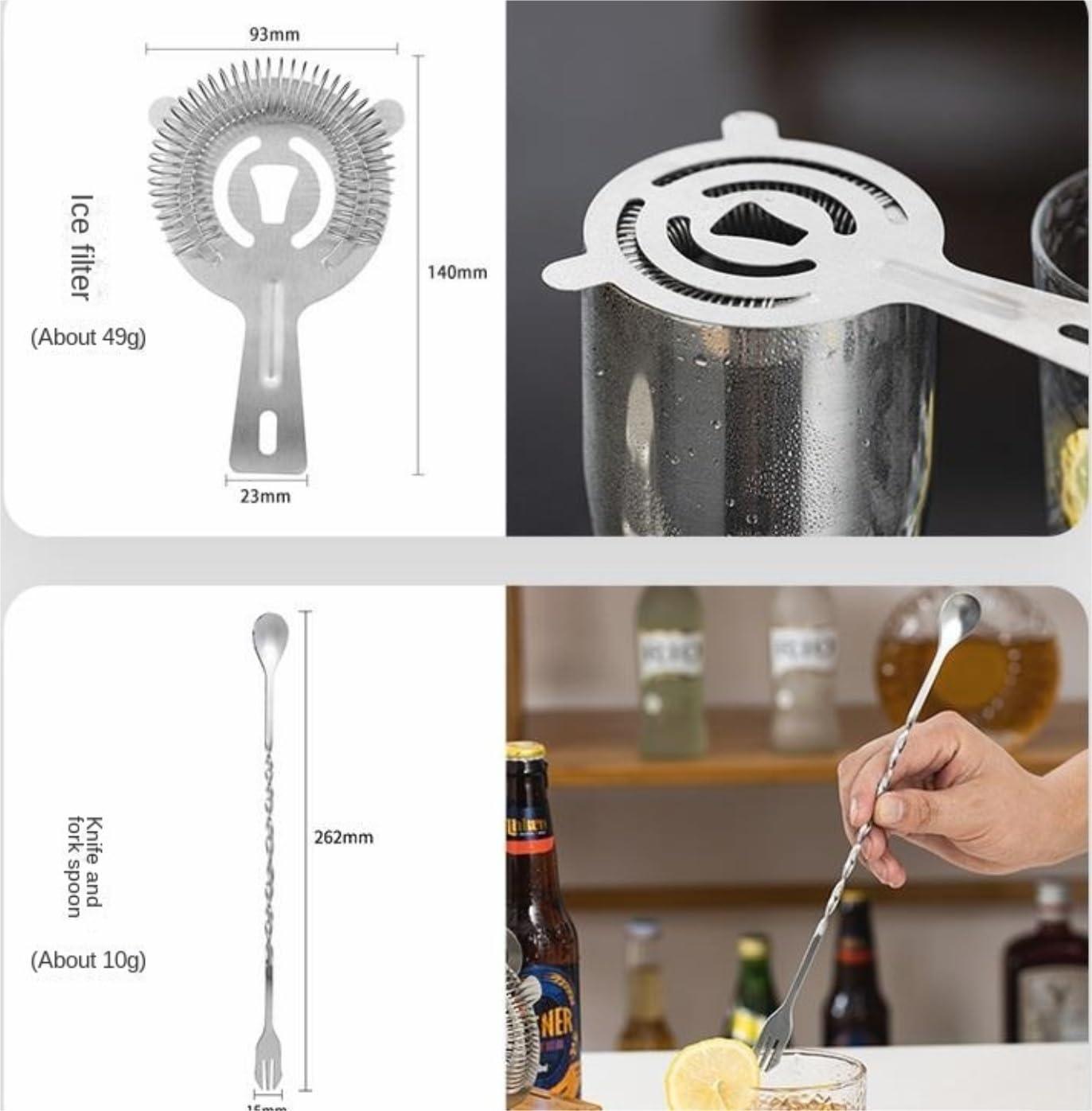 DRMEE DRMEE Bartender Kit 10 Piece Cocktail Shaker Set with Bamboo Stand Stainless Steel Bartender Kit Bar Tools Set Professional Bar Tools, 700ml