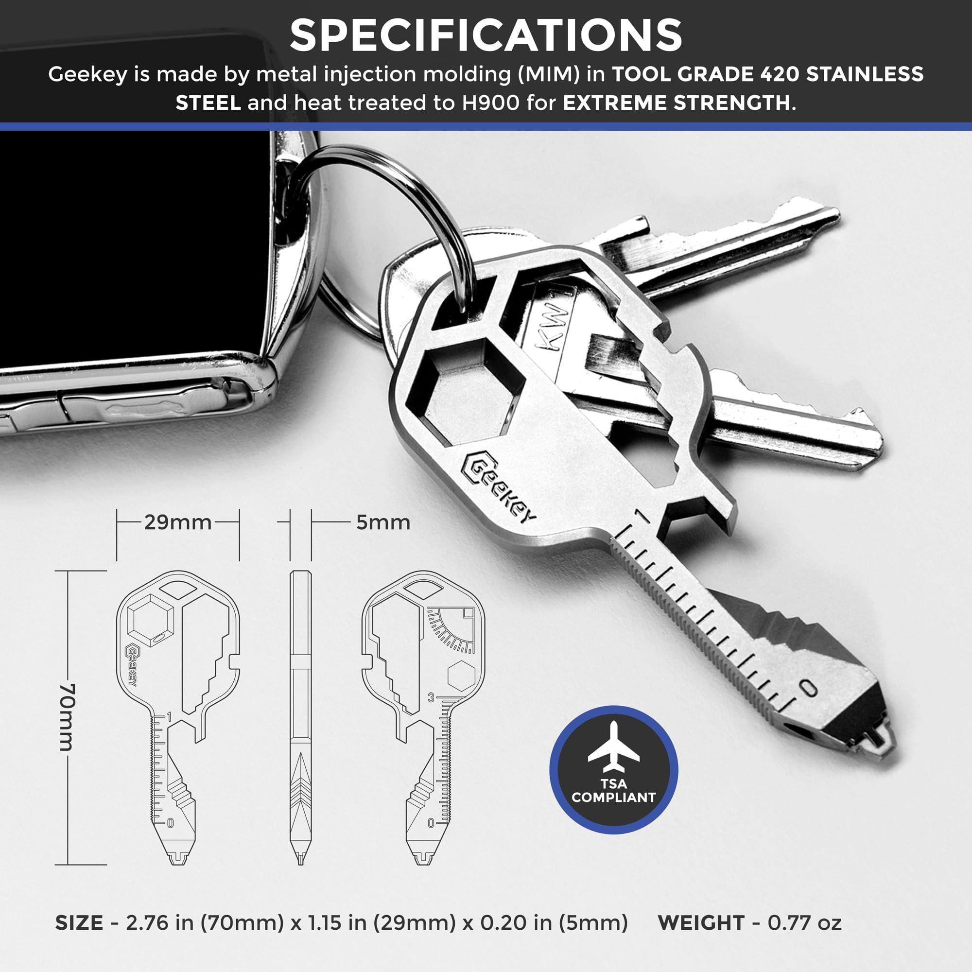 Geekey Geekey Multi-tool | Original Key Shaped Pocket Tool | Stainless Steel Keychain Utility Gadget | 16+ Tools | TSA Safe Multitool | Gift for Christmas, Men, Women, Valentine\'s, Birthday, Father
