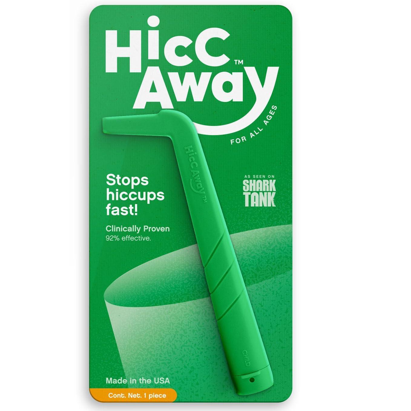HICCAWAY HiccAway Hiccup Straw - Stops Hiccups Naturally & Fast - As Seen On Shark Tank - Clinically Proven Relief for All Ages, Children & Adults - Safe, Lightweight, & Reusable (HiccAway Green) 1 Pack