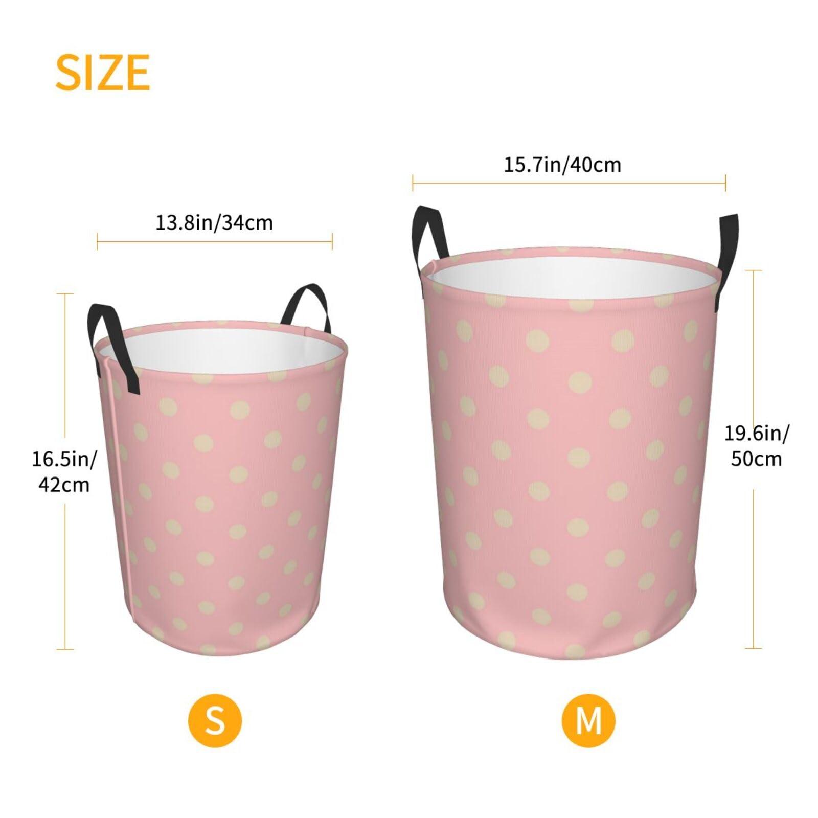EdNeY Retro Beige Polka Dot Pink Laundry Hamper with Durable Handle Waterproof Foldable Laundry Basket Circular Dirty Clothes Storage Basket for Home Bathroom Office Nursery