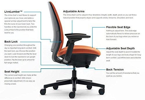 Steelcase Steelcase Amia Task Chair: Black Frame/Base - 4 Way Adjustable Arms - Hard Floor Casters