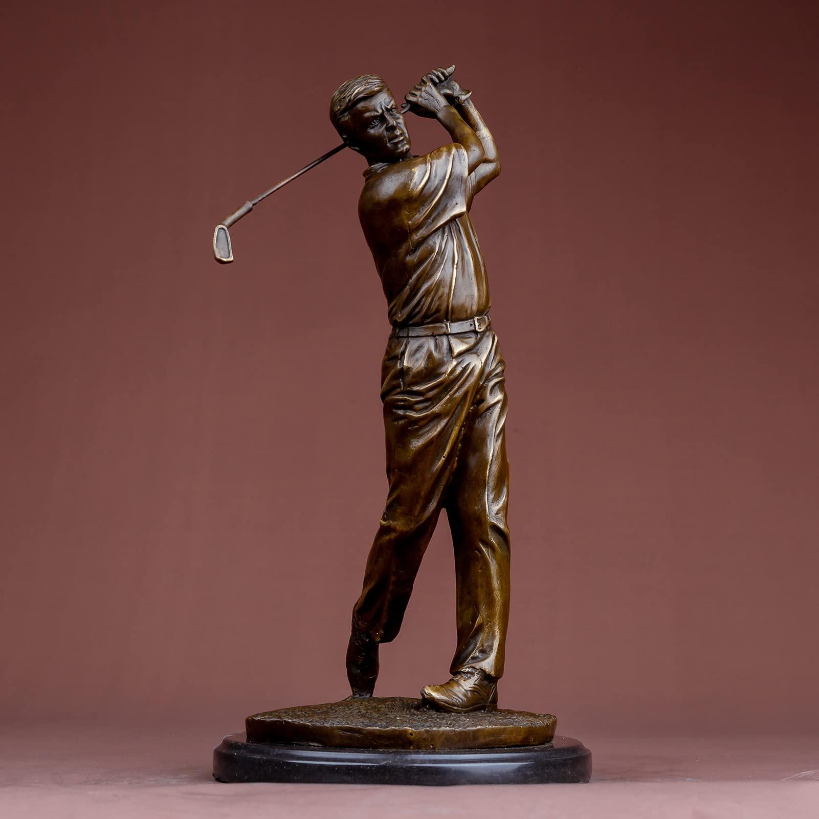 YouFine Bronze Sculpture Statue Golfer Figurines 100% Bronze Statue Handemade Art Collectible