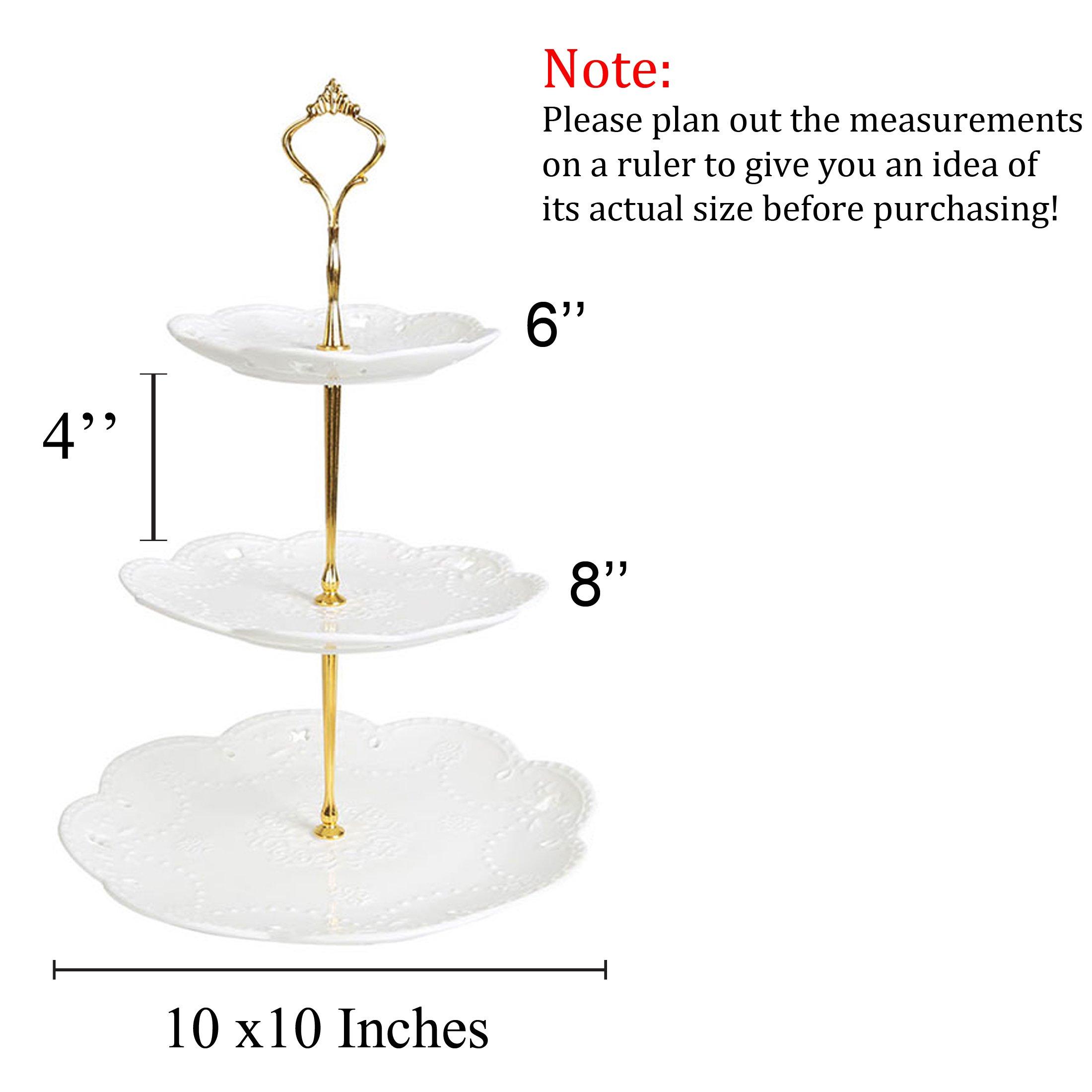 Jusalpha Jusalpha Cupcake Stand 3 Tier White Porcelain Cake Stand Dessert Stand Tea Party Serving Platter, Comes in a Gift Box- Free Sugar Tong (White)