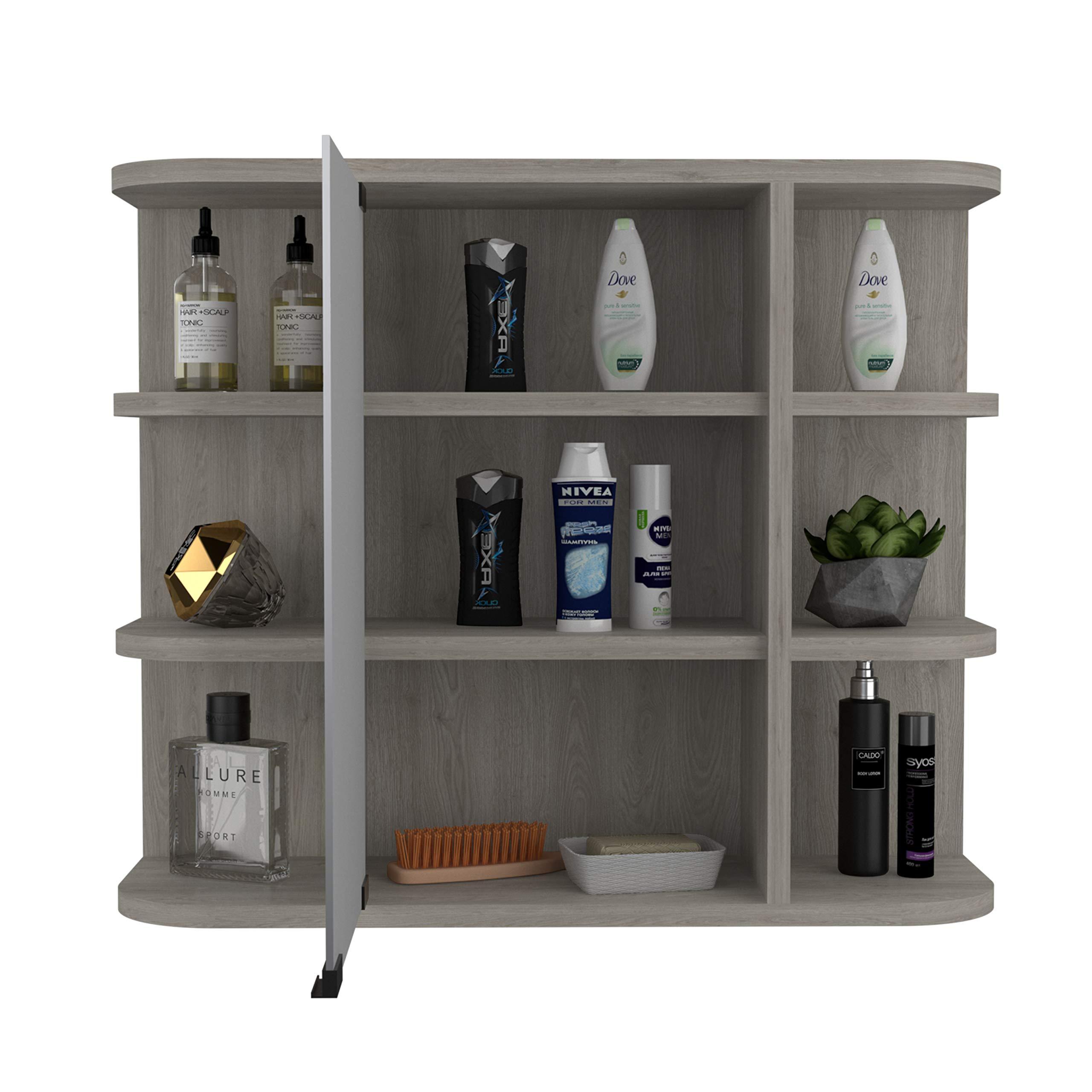 DEPOT E-SHOP DEPOT E-SHOP Roma Mirrored Medicine Cabinet, Six External Shelves, Three Interior Shelves, Light Gray -Bathroom
