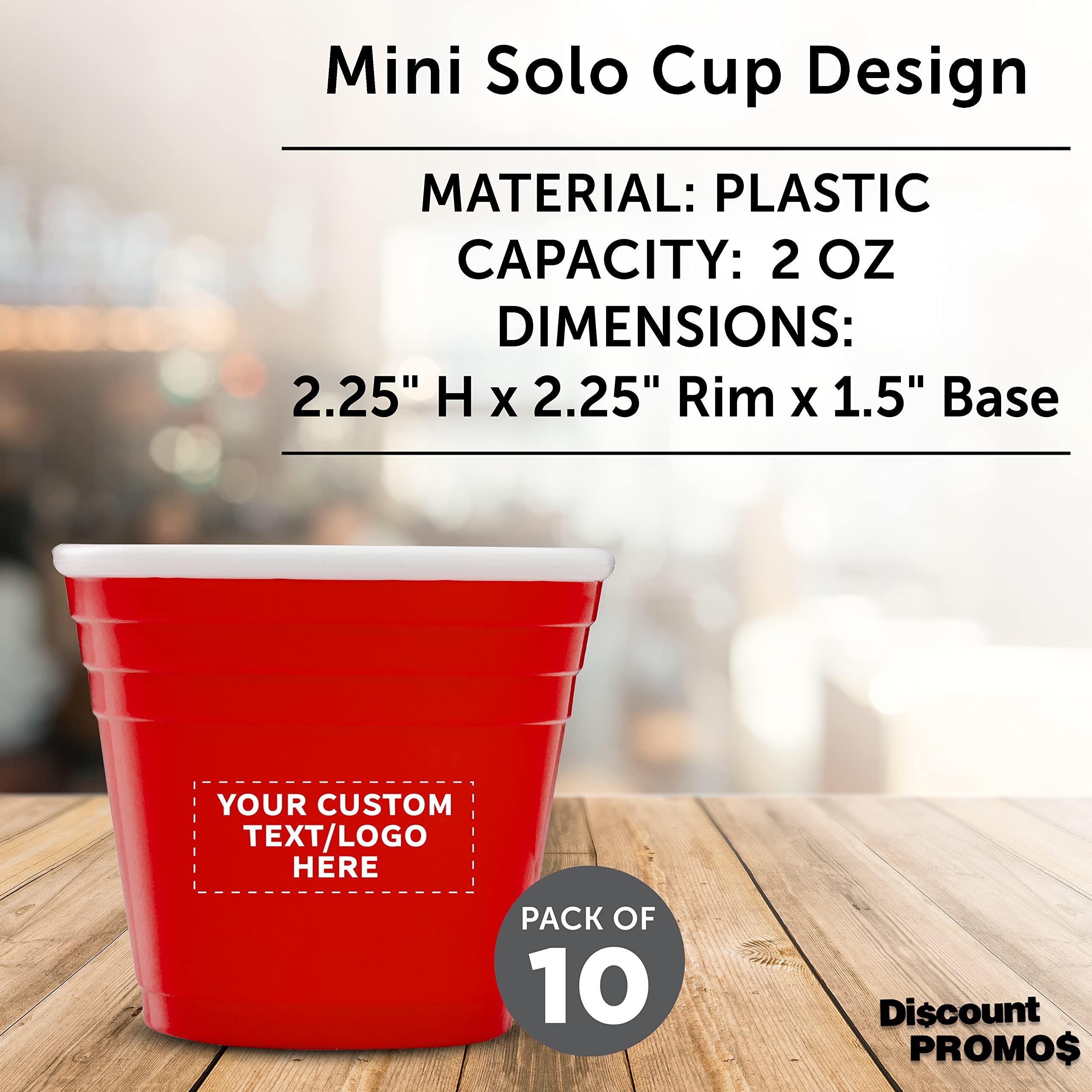 DISCOUNT PROMOS Custom Party Cup Shot Glasses 2 oz. Set of 10, Personalized Bulk Pack - Made with Hard Plastic, Great for Birthdays, Parties, Indoor & Outdoor Events - Red