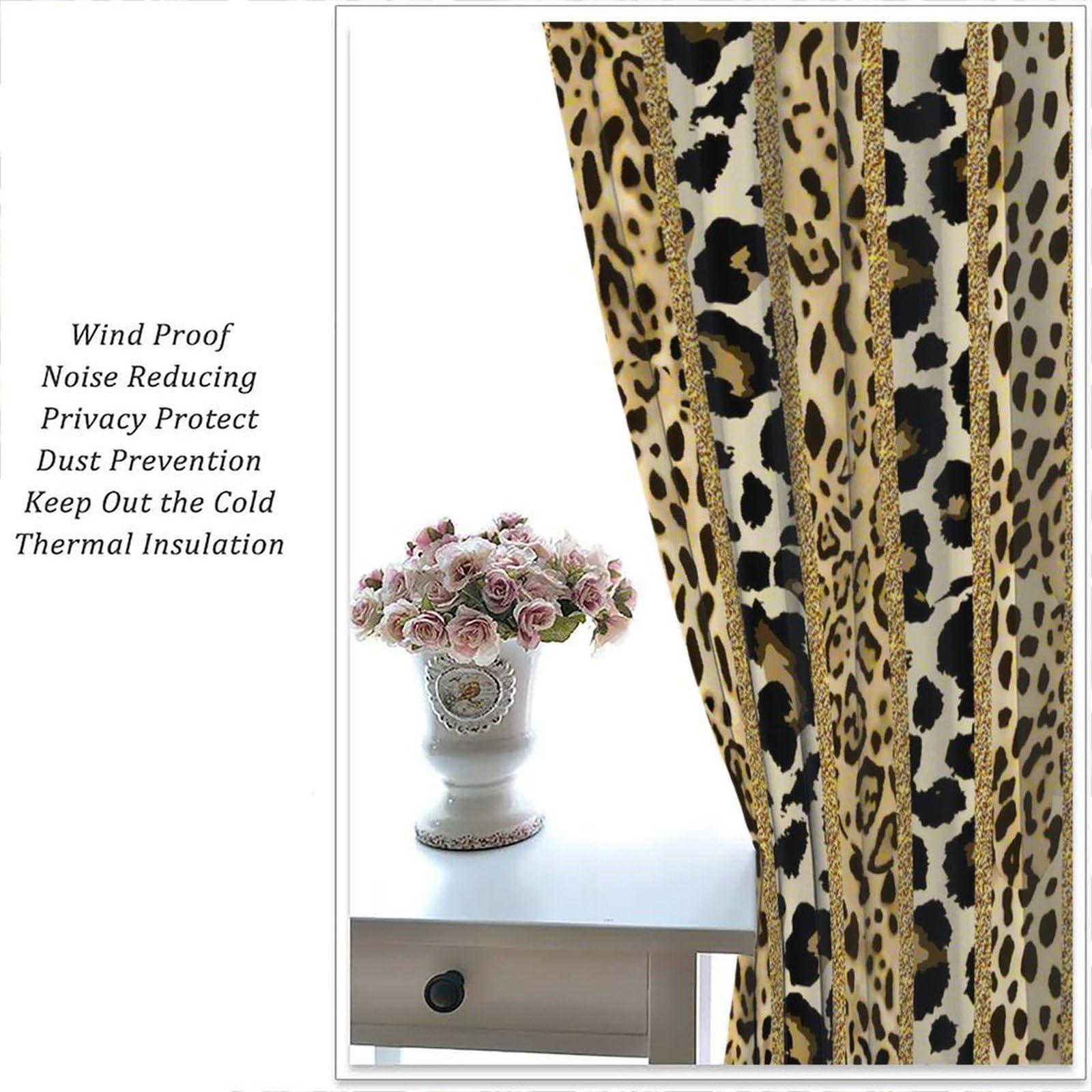 Hazuff Hazuff Leopard Print Blackout Window Curtains, Prairie Cheetah Gold Leopard Animal Print Decoration Insulate Rod Pocket Curtains for Bedroom Living Room Kids Room 42X45in