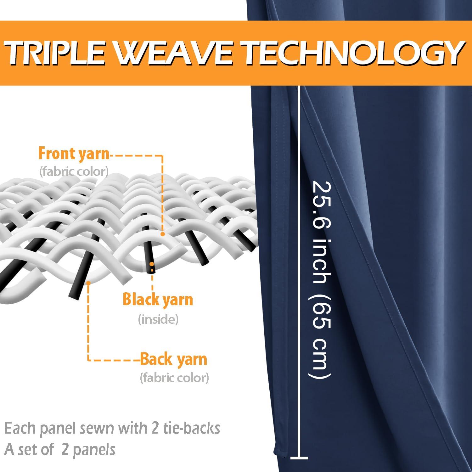 Hiasan Hiasan Short Blackout Curtains for Bedroom - Thermal Insulated & Energy Saving Window Curtains for Living Room, 2 Drape Panels Sewn with Tiebacks, Navy, 38 x 45 Inch