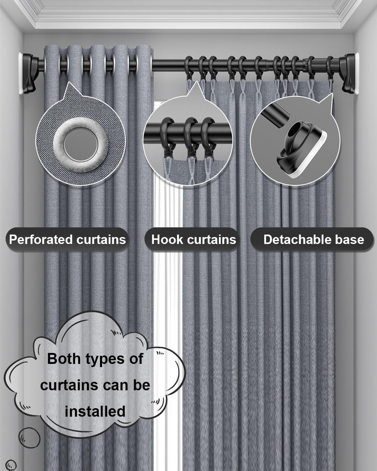 HomeLoft Basics Tension Shower Curtain Rod, 40 50 70 110 160 210 260 310 360 410cm Stainless Steel Anti-Slip Adjustable Curtain Rods Bathroom Rod, No Drilling, for Bathroom, Closet, Window, Room Divider(Black,410-500