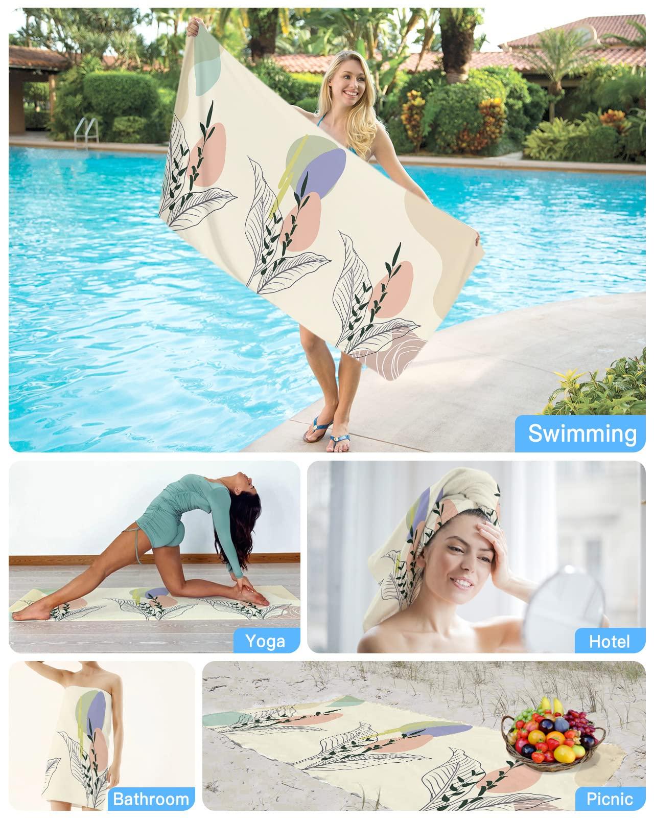 Chees D Zone Beach Towel Beach Blanket,Morandi Plant Painting Boho Style Beach Towels Quick Dry Sand Proof Oversized Towel,Abstract Modern Art Bath Towel Microfiber Travel Towels for Beach/Pool 35x71in