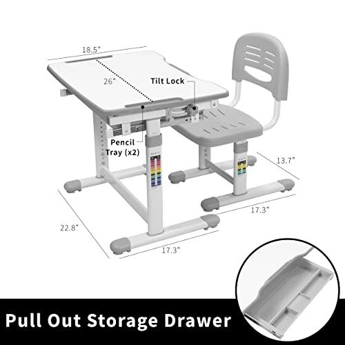 VIVO VIVO Gray Height Adjustable Childrens Desk and Chair Set | Kids Interactive Workstation