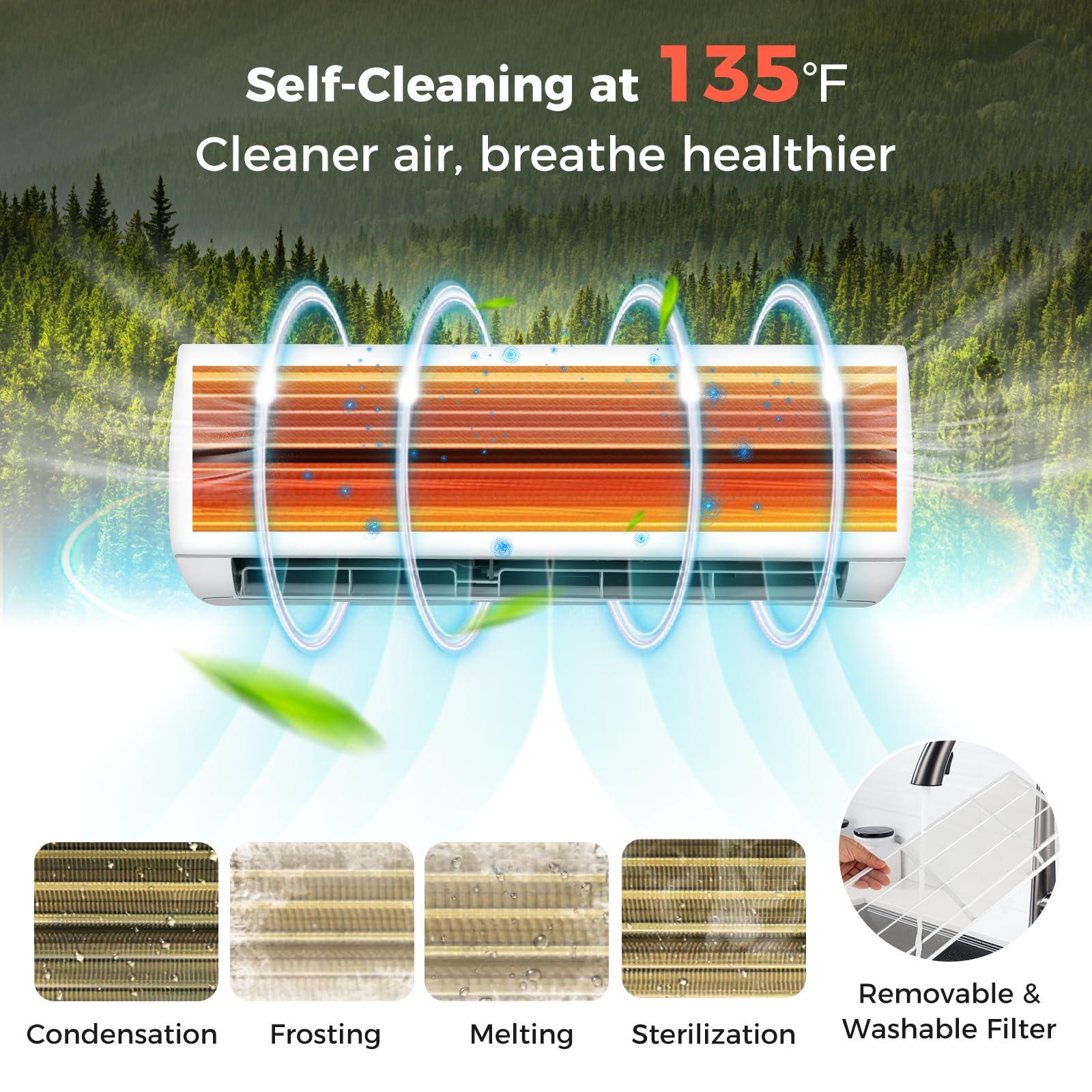 COSTWAY COSTWAY 12000BTU Mini Split Air Conditioner& Heater, 17 SEER2 208-230V Wall-Mounted Ductless AC Unit Cools Rooms up to 750 Sq. Ft, Energy Efficient Inverter AC w/Heat Pump (Blast Series)