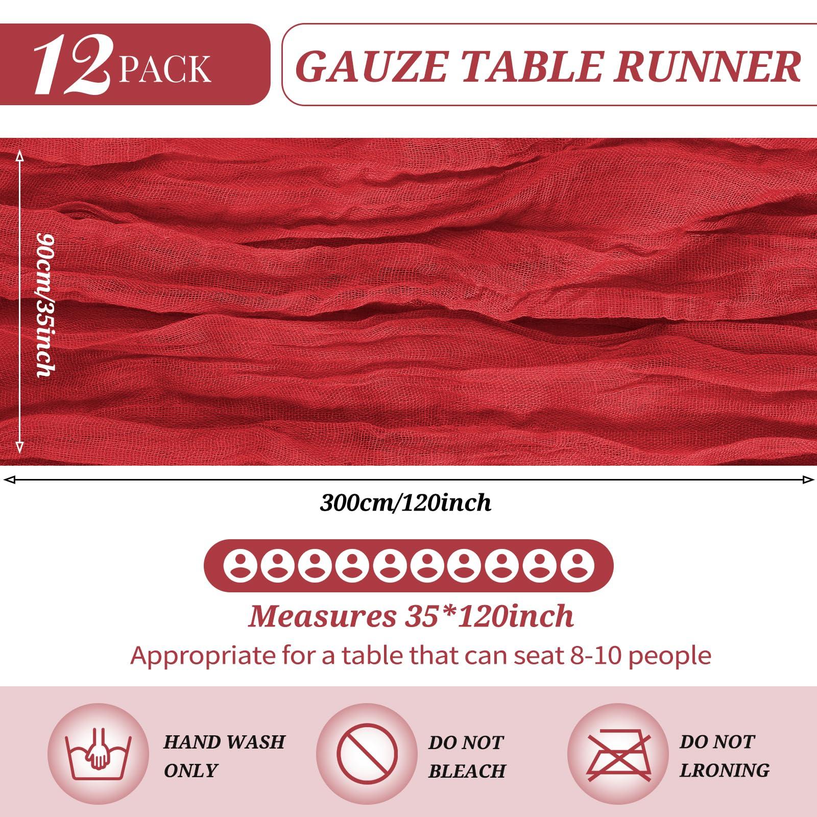 YMHPRIDE 12 Pack Cheesecloth Table Runner 35 x 120 inch Long Boho Cheese Cloth Gauze Table Runners Semi Sheer Table Runner for Wedding Decor, Bridal Shower, Birthday Party (Red)