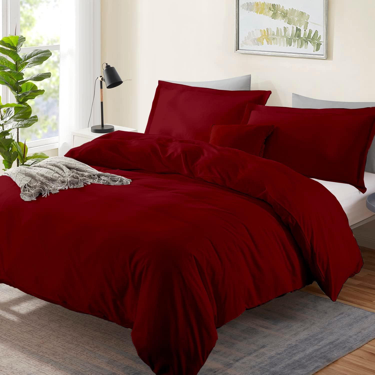 LinenHouse LinenHouse Premium Quality 3-Piece Duvet Cover Set with Zipper Closure & Corner Ties,Solid 1000-TC Ultra Soft Pillow Shams 100% Egyptian Cotton (Alaskan 120x132, Burgundy)