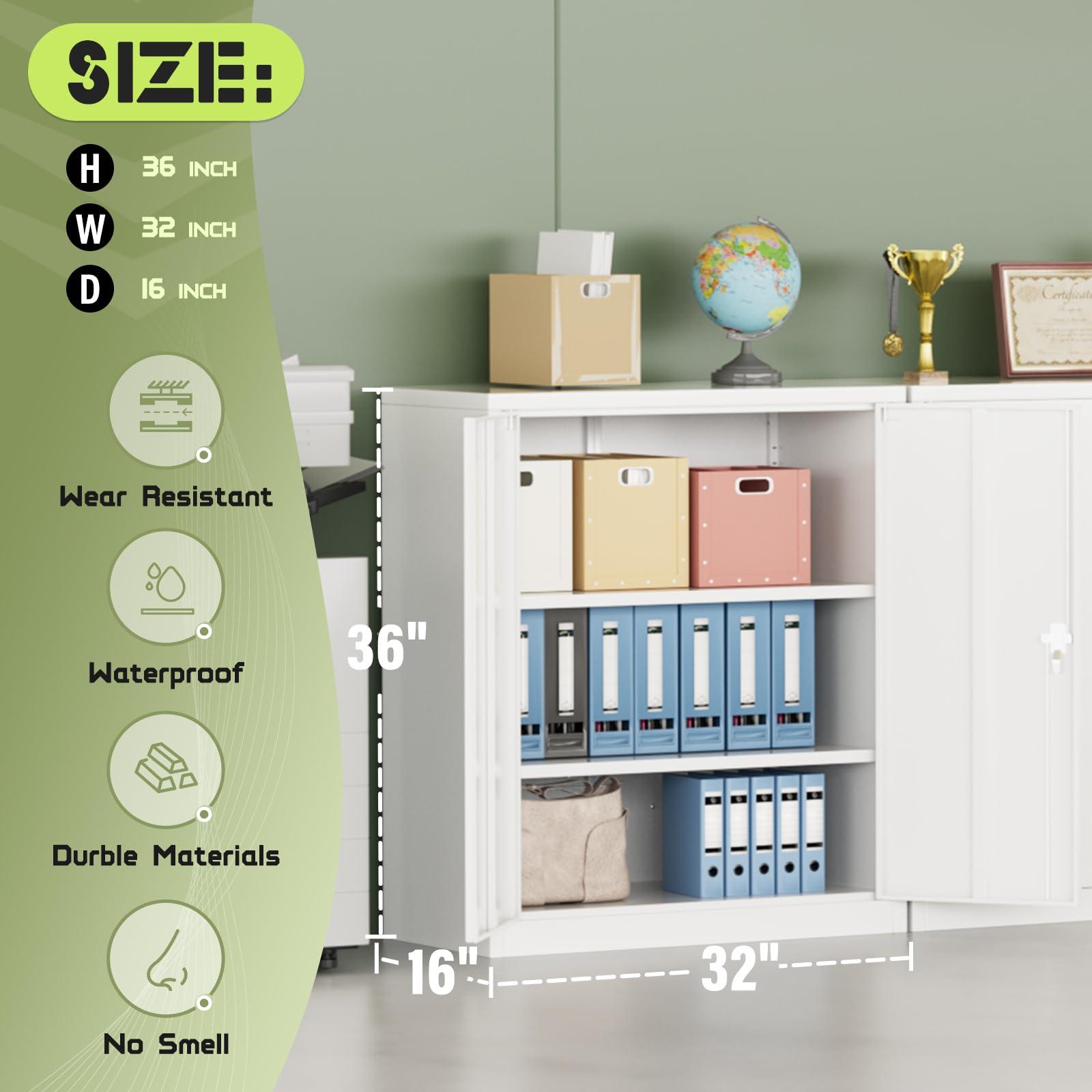 Crownland Crownland 36 Metal Storage Cabinet, Lockable Garage Storage Cabinets, Office File Cabinet with Adjustable Shelves for Garage, Home Office, Classroom, Pantry, File(White-Narrow Size)